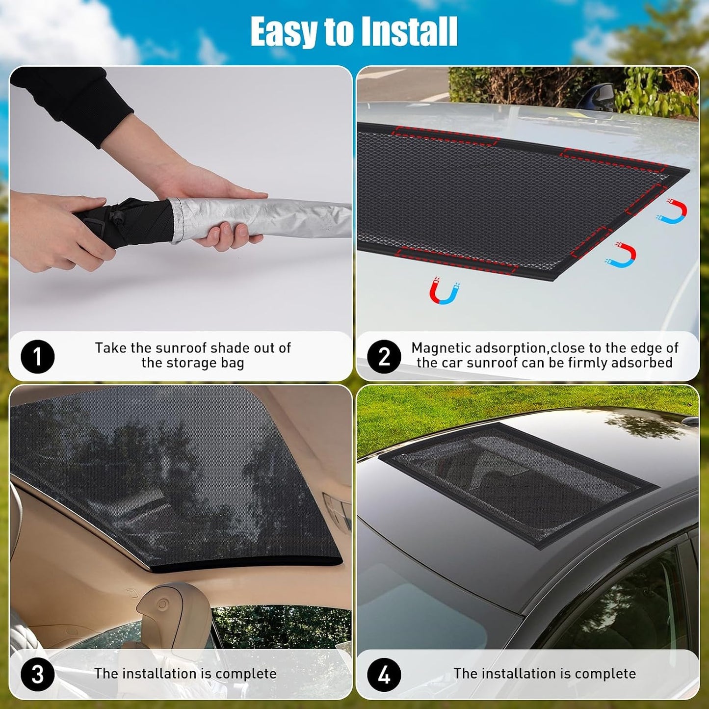 Magnetic Sunroof Sunshade Mesh Screen for Car Camping Essentials,UV Protection Screen for Moonroof & Side Windows,Quick Install,Breathable Roof Cover Fits SUV, Truck Van Sleeping Overnight