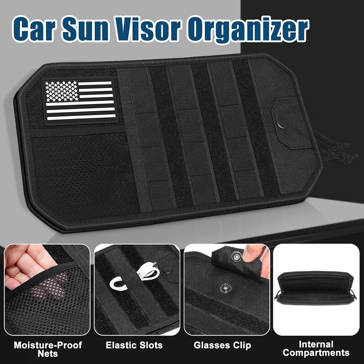 Car Sun Visor Organizer 2 PCS, Multi-Pocket Visor Organizer Storage Pouch