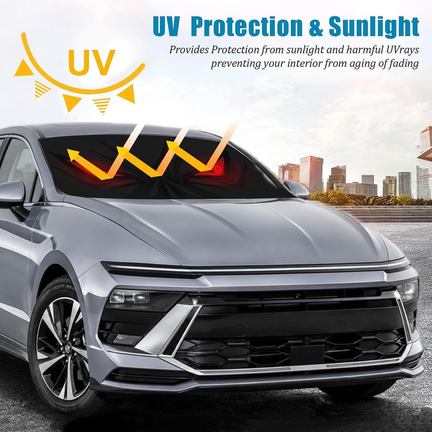 Red Eyes Car Windshield Sun Shade Foldable Sunshade Front Window Cover Sun Visor Protector Accessories (59x27.5 inches)