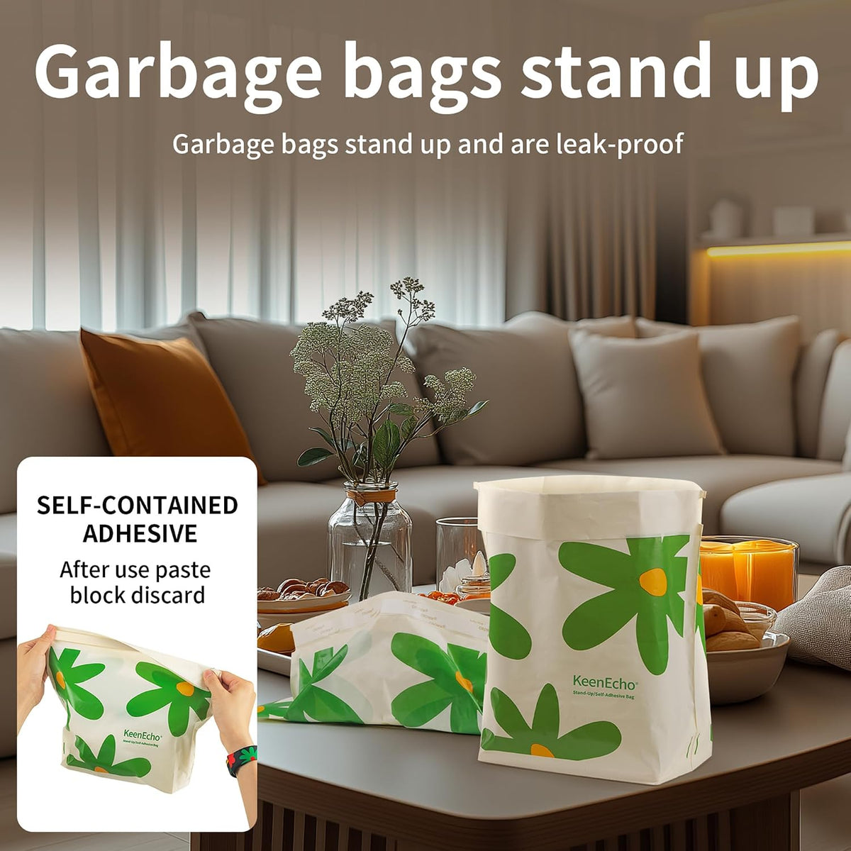 Disposable Car Garbage Bin Bags 60 PCS, Leak-proof Cleaning and Vomit Bags, Recycled HDPE, Easy Stick-On and Stand Design, Disposable Small Garbage Bags