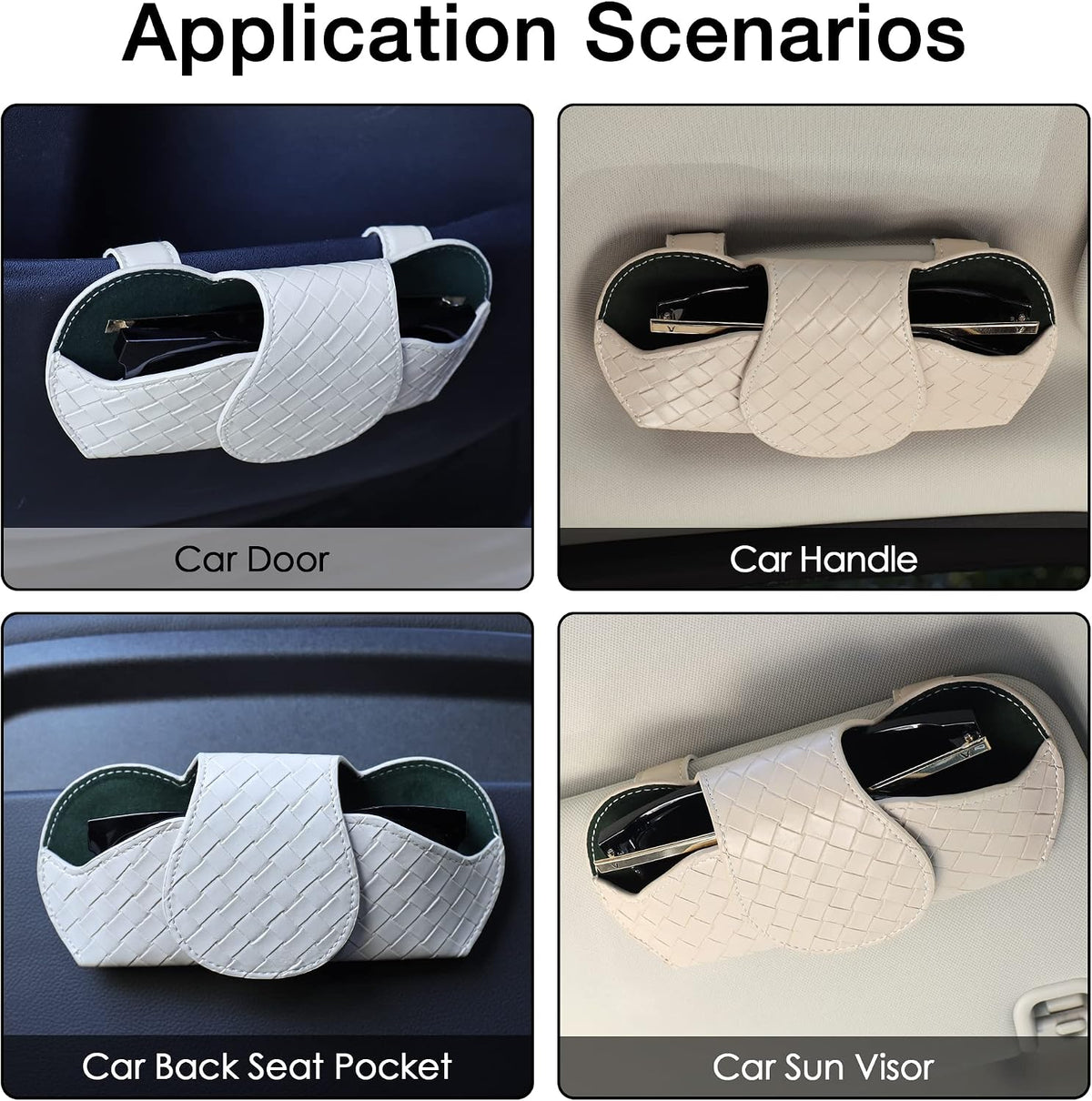 KINIVA Sunglasses Holder for Car Visor Leather Glasses Case with Clips for Car Visor Automotive Interior Visor Accessories Apply to All Car Models (09 Beige)