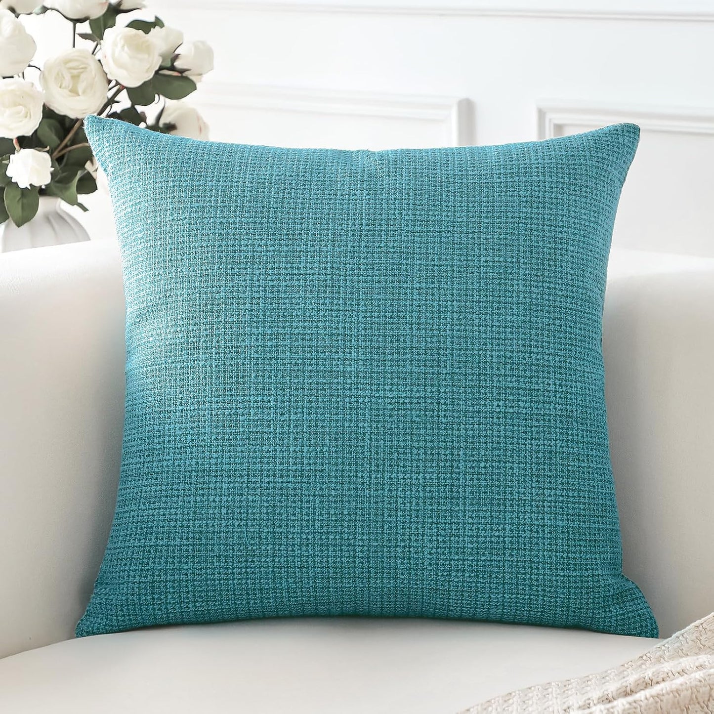 OTOSTAR Linen Throw Pillow Cover Set of 1 Decorative Square Pillowcases Cushion Covers 24x24 Inch for Home Decor Sofa Bedroom Car 60 x 60CM Turquoise
