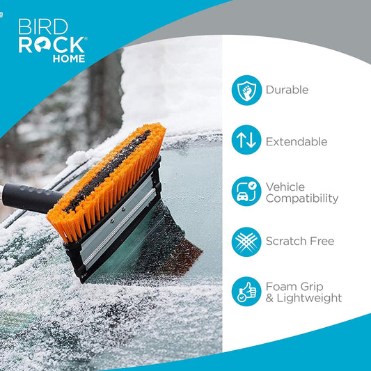 BIRDROCK HOME 39" Extendable Snow Brush with Detachable Ice Scraper for Car - Portable Snow Removal Tool for Windshield & Vehicles - Flexible Handle, Ergonomic Grip, 11" Wide Squeegee & Bristle Head