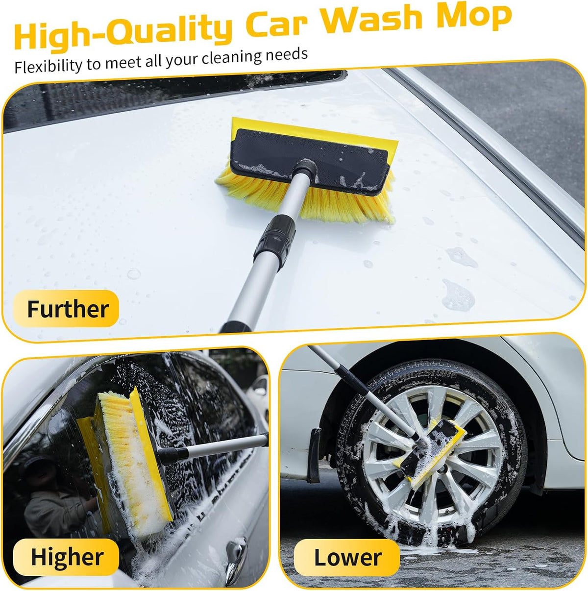 Ordenado 56" Car Wash Brush with Long Handle, Soft Bristle& Rubber Squeegee