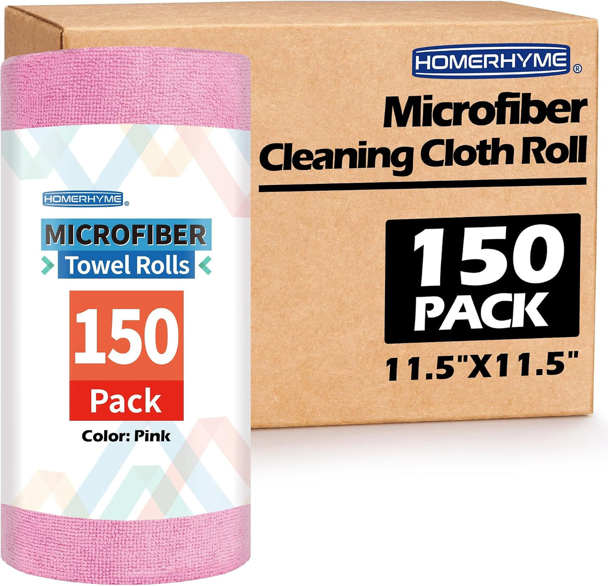 Microfiber Cleaning Cloth, 150 Sheets Tear Away Shop Towels, Reusable Washable Microfiber Towels for Cars, Lint Free Cleaning Rags for Home, Automotive, Workshop & Garage 11.5"x11.5" Pink