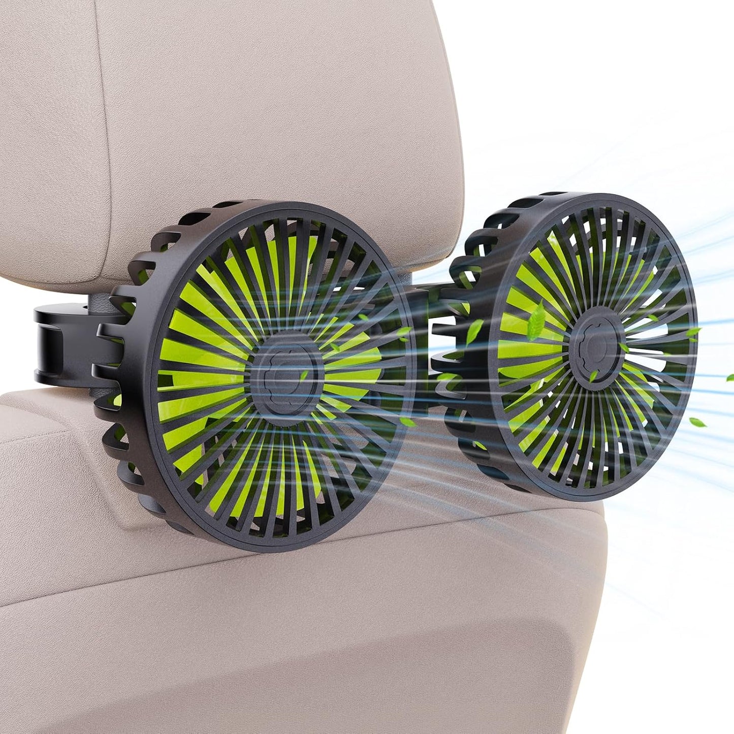 Hayousui USB Car Cooling Fans for Backseat: Dual Head Car Fan for Kids 3 Speeds 360° Rotatable Vehicle Rear Headrest Fans 5V/2A Powerful Electric Air Circulation Fan for Sedan SUV RV Truck (USB Plug)