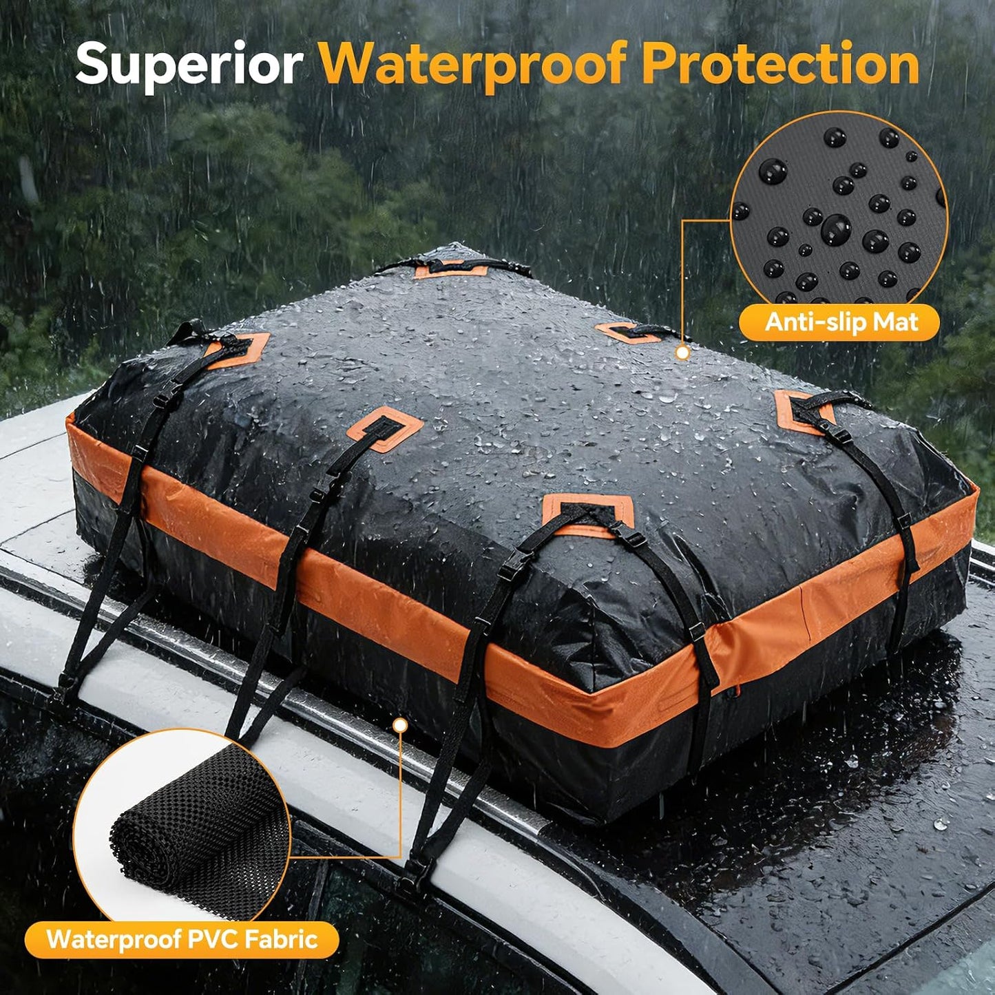 NEWBULIG Car Rooftop Cargo Carrier Bag, 20 Cubic Feet Heavy Duty Waterproof | for SUV, Van, All Vehicles with/without Rack. Includes Anti-Slip Mat, Reinforced Straps, 6 Door Hooks, Storage & Luggage Lock