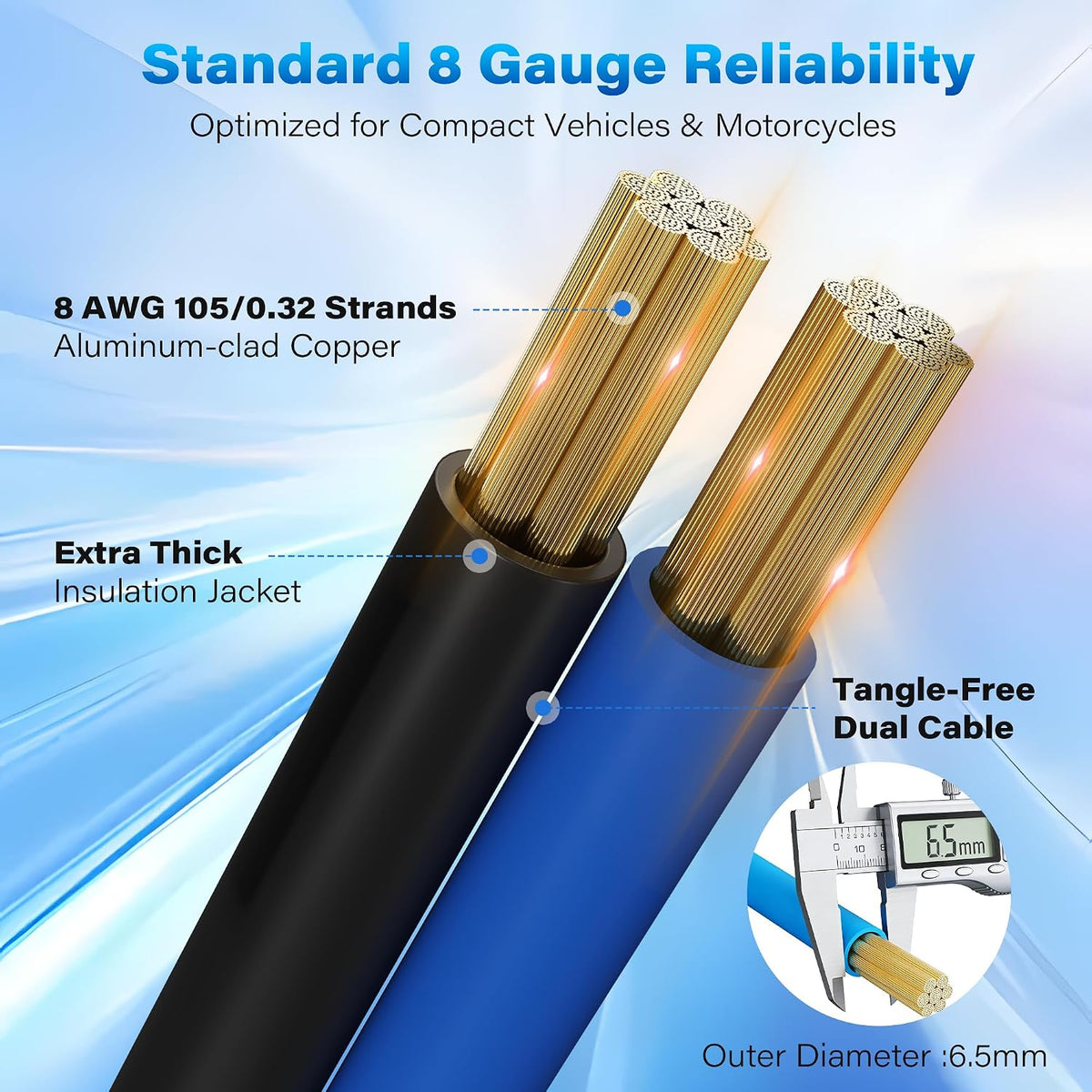 HiFind 8 Gauge Jumper Cables 10 FT for Car Battery, 8 AWG Heavy Duty Long Automotive Booster Wire, 600 Amp Emergency Starting Cable for Cars SUV Truck Vans RV With Alligator Clamps, Carrying Strap