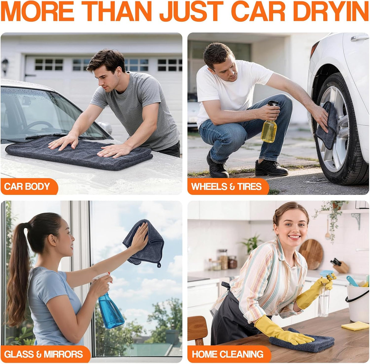 Car Drying Towels - 4 Pack 24 x 36 Inch Twisted Loop Microfiber Cloths