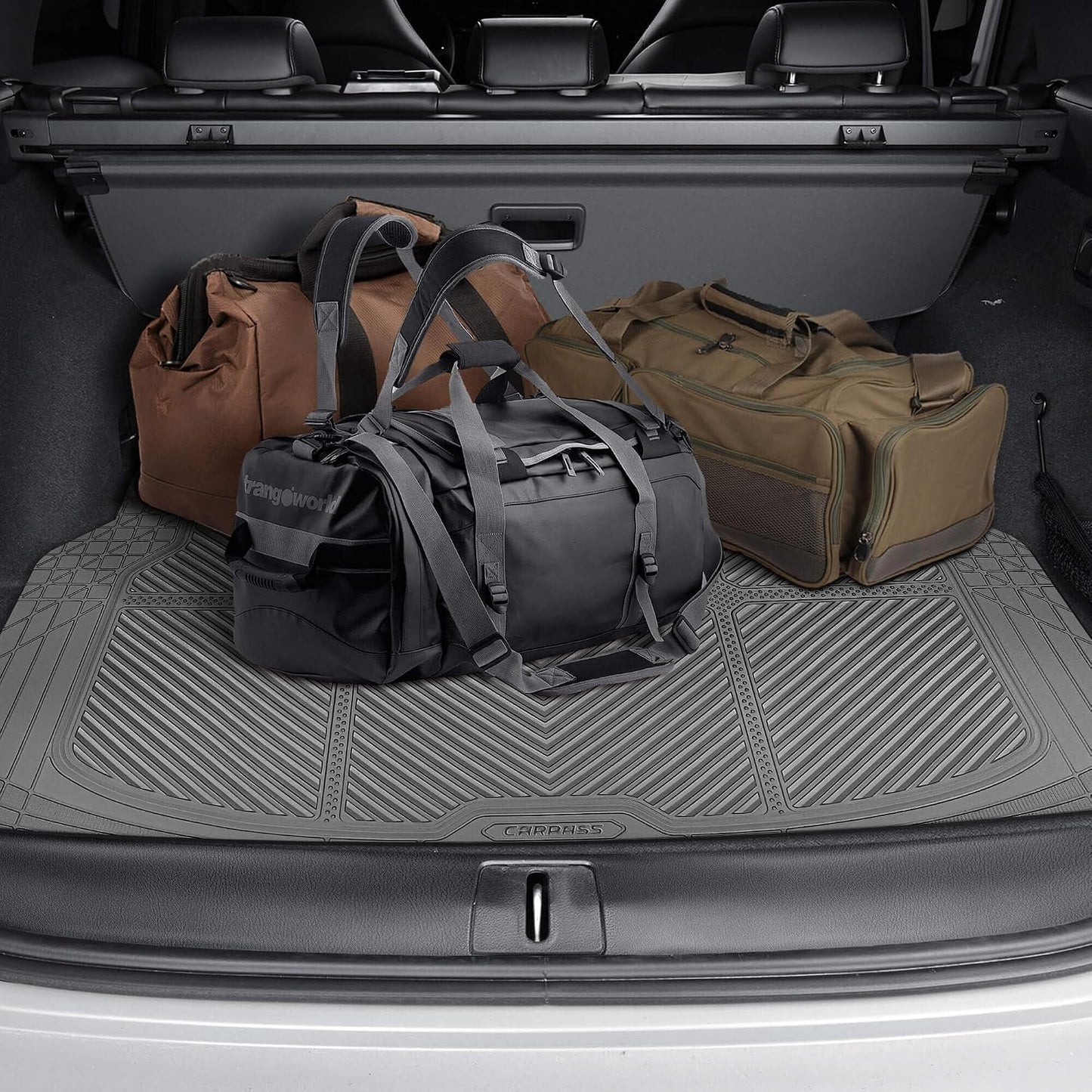 CAR PASS Gray Rubber Car Floor Mats & Cargo Liners, All Weather Car Mats & Trunk Mats,Waterproof Automotive Floor Mats Trim to Fit for Most Cars Sedans SUVs Vans, Durable Heavy Duty Anti-Slip, Gray