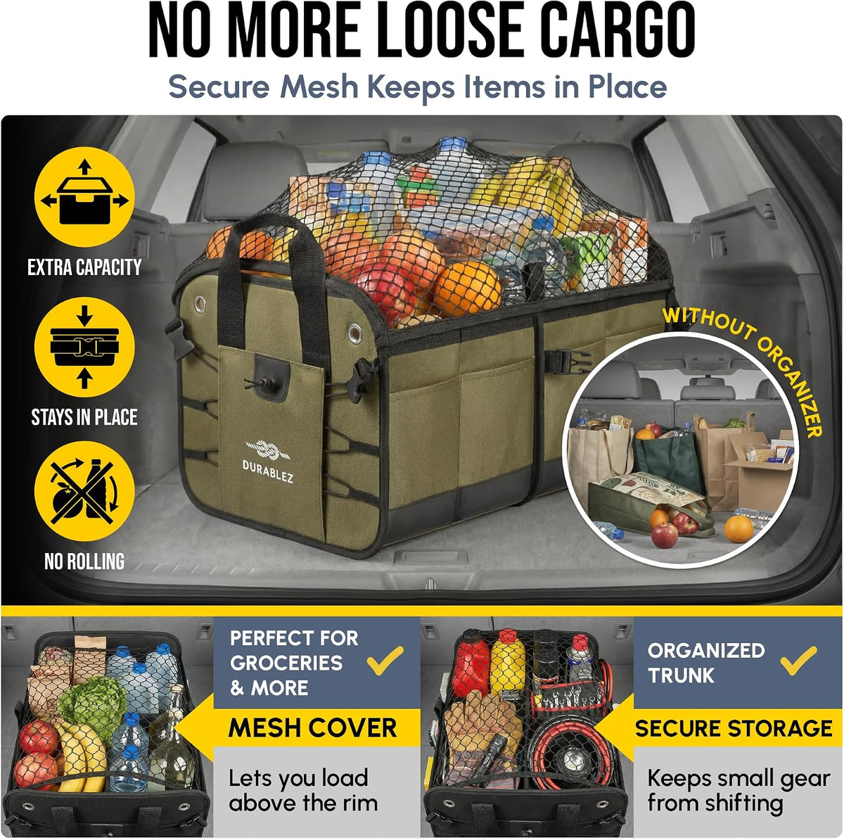 Extra Large Car Trunk Organizer System, Modular & Collapsible, Green