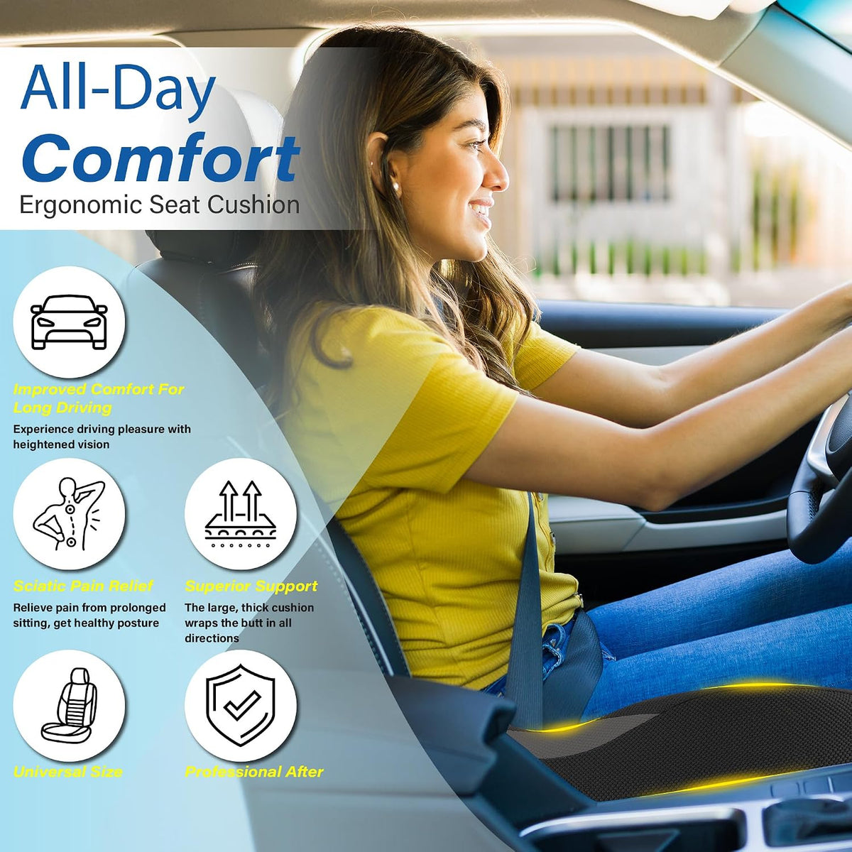 Allaboutsla Car Seat Cushion for Driving, Car Seat Pillow for Short Drivers