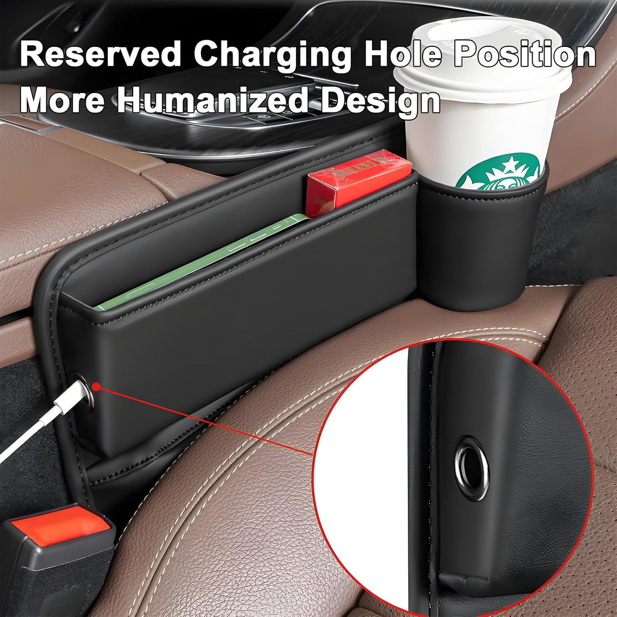 Car Seat Gap Filler Organizer, Universal Premium Leather Seat Organizer with Cup Holder, Seat Gap Storage Box with Bottle Holder, Car Gap Bag Front Center Console Seat (Driver+Passenger 2 Pack)
