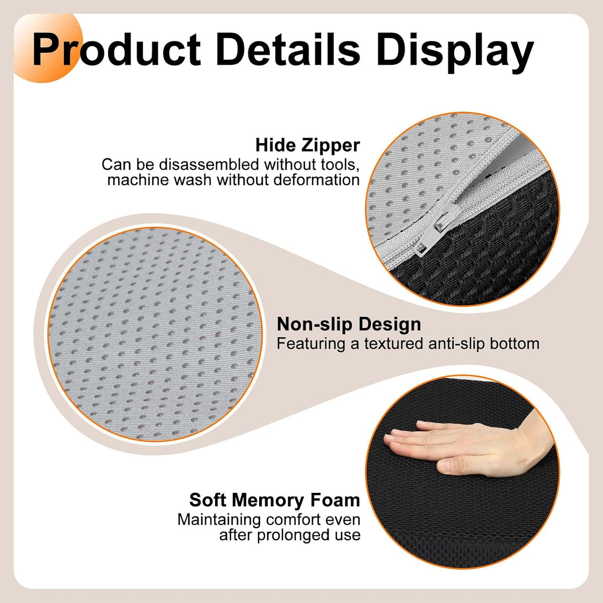 HARFINGTON Seat Cushion 3.94" Thick Comfort Memory Foam Office Chair Cushion with Non Slip Bottom for Car Seat Driver, Black