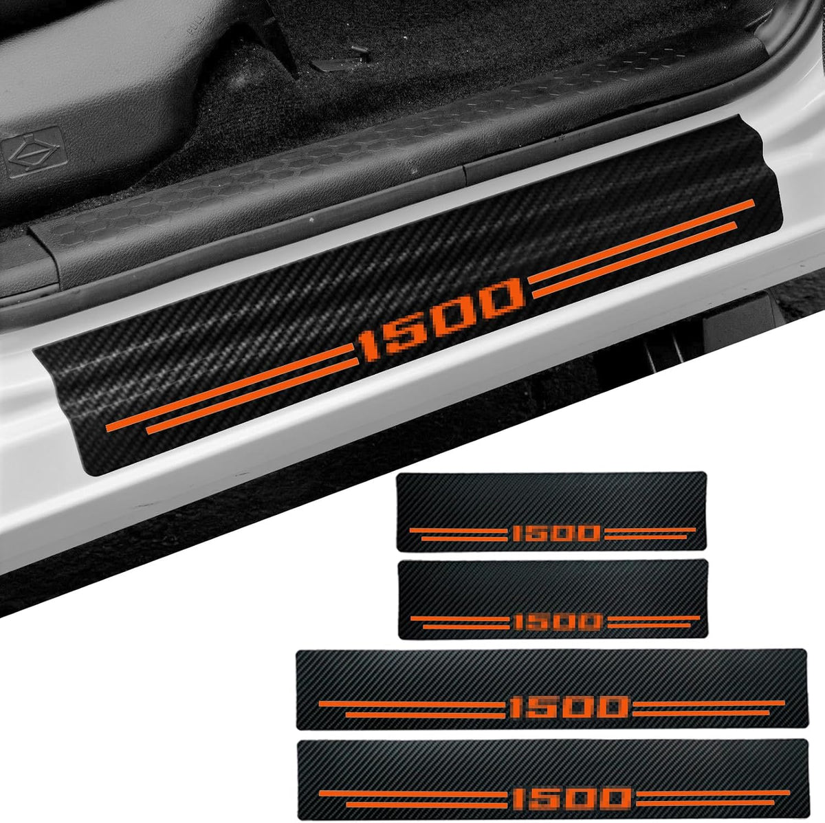 Car Accessories 4 Pcs Carbon Fiber Door Sill Scuff Plate Auto Door Entry Guard Scratch Shield for Dodge Ram 2500 Accessories (2500, no Mark)