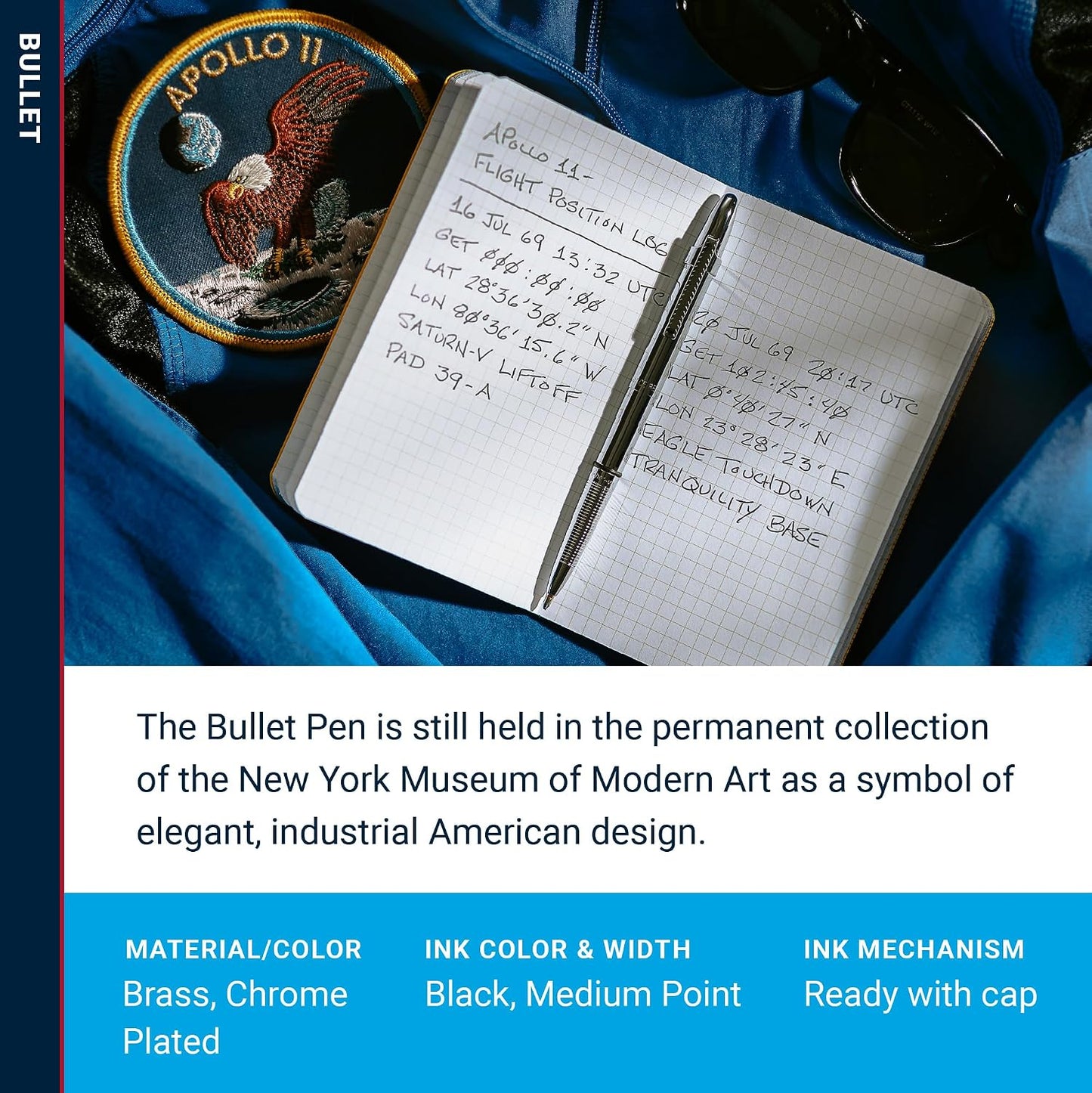 Fisher Space Pen Chrome Bullet Pen, Pressurized Ballpoint Pen, Compact Size, Writes Upside Down and in Extreme Temperatures, Smooth Black Ink, Medium Point, Pocket Clip, Gift Box, Made in USA