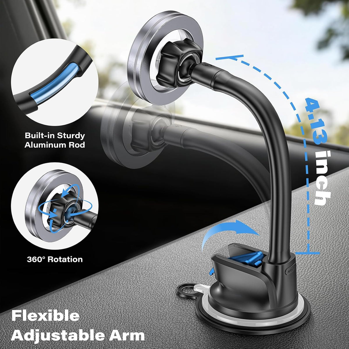 1Zero MagSafe Car Phone Mount with One-Button Suction Cup Lock