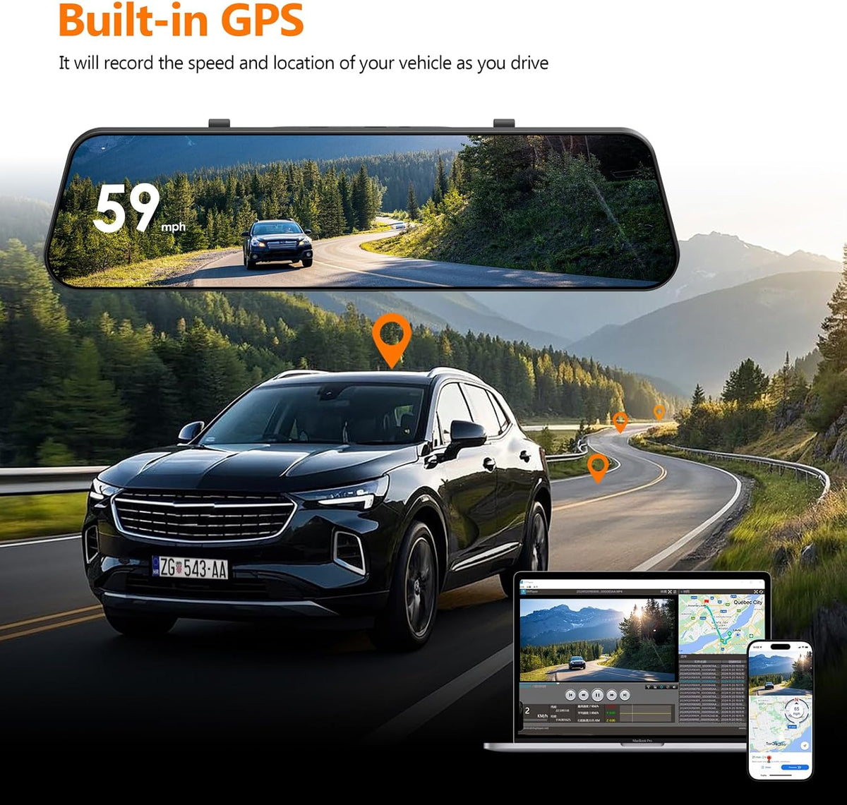 4K Mirror Dash Cam, 12" Touch Screen, STARVIS Front 4K, STARVIS 2 Rear, BSD
