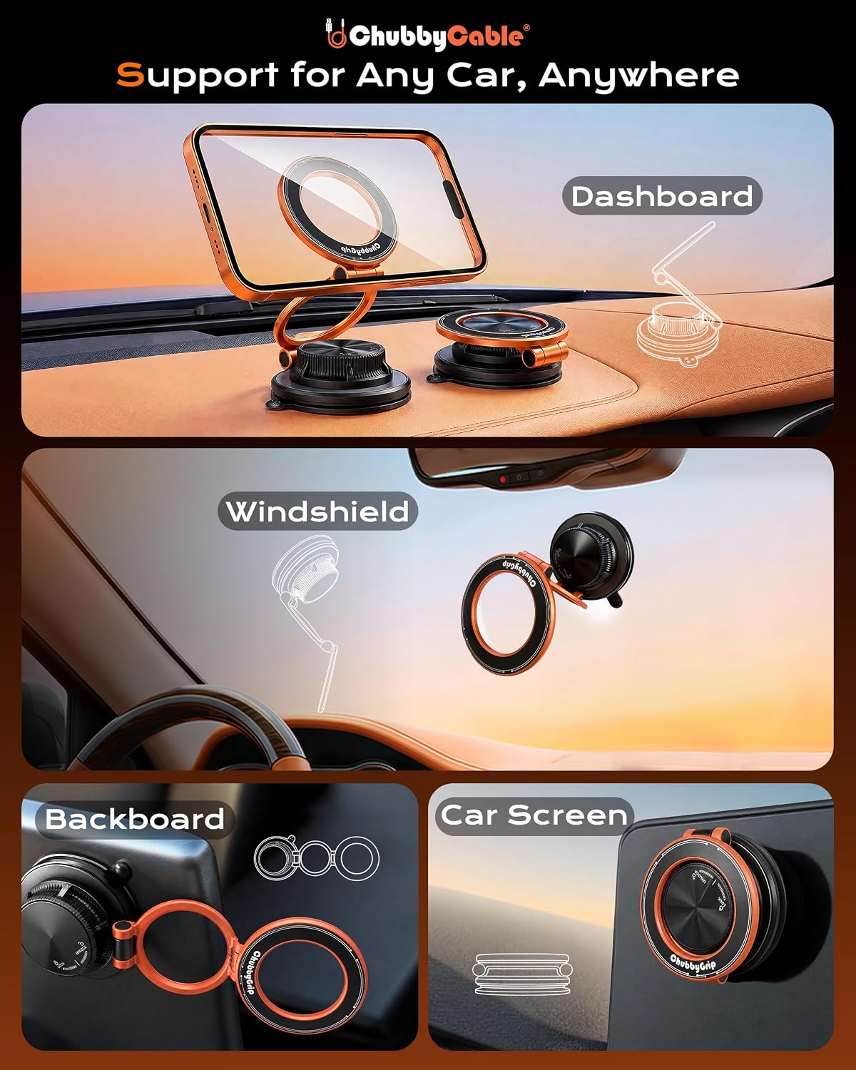 ChubbyGrip AirVac Vacuum Magnetic 360° Adjustable Phone Mount