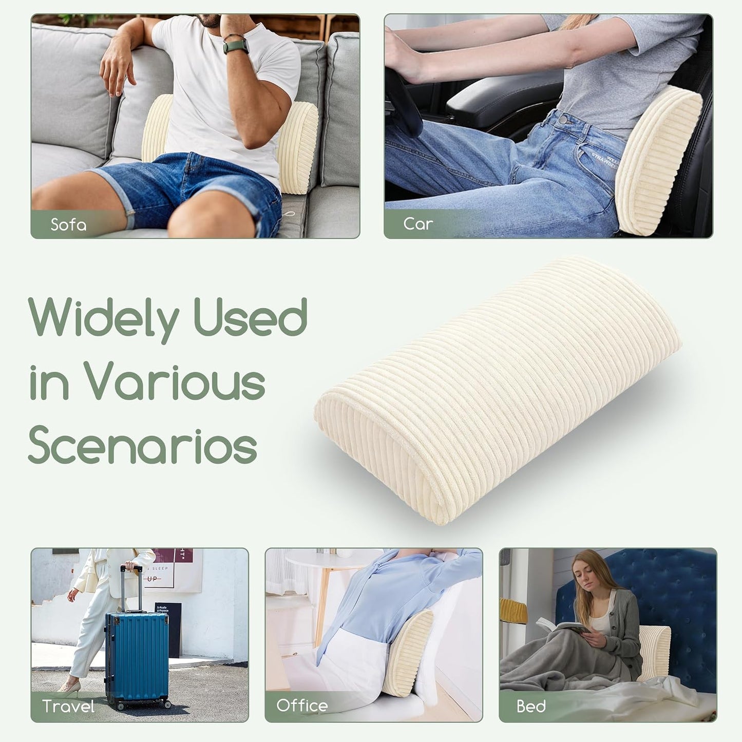 HIGOGOGO Lumbar Support Pillow for Recliner Chair/Accent Chair/Couch, Memory Foam Back Support Cushion for Elderly, Recliner Cushions for Back Rest, Pain Relief, Reading, Washable Cover, Beige