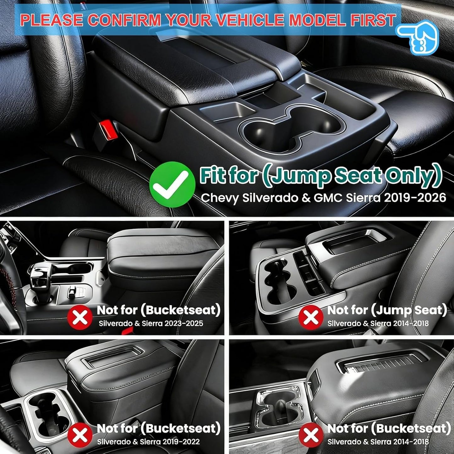 Center Console Organizer for 2019-2026 Chevy Silverado/GMC Sierra 1500 | Jump Seat Hanging Storage Box with Dividers, Expanding Storage Space Upgrade Floor Console for Truck - Interior Accessories