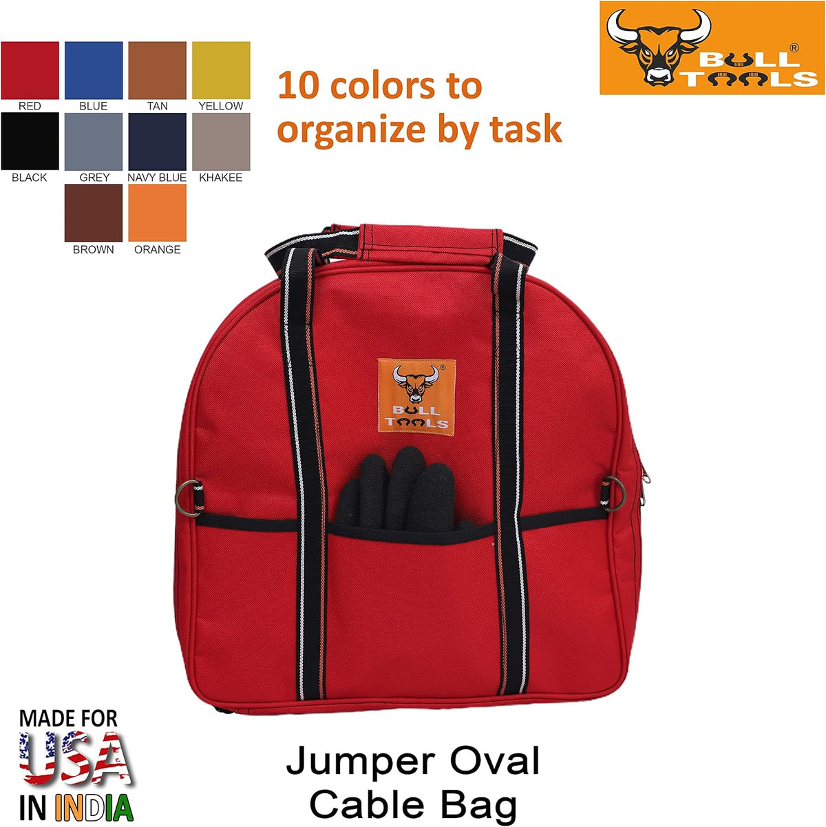 Jumper Cable Bag, 6 Pocket Organizer 15x15x4 In, EV Charging Cords, Red