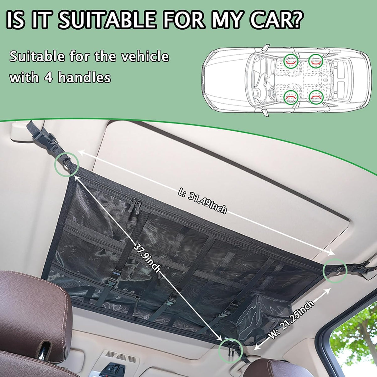Car Ceiling Cargo Net Pocket 31"x21" Double-Layer Roof Storage for SUV Van