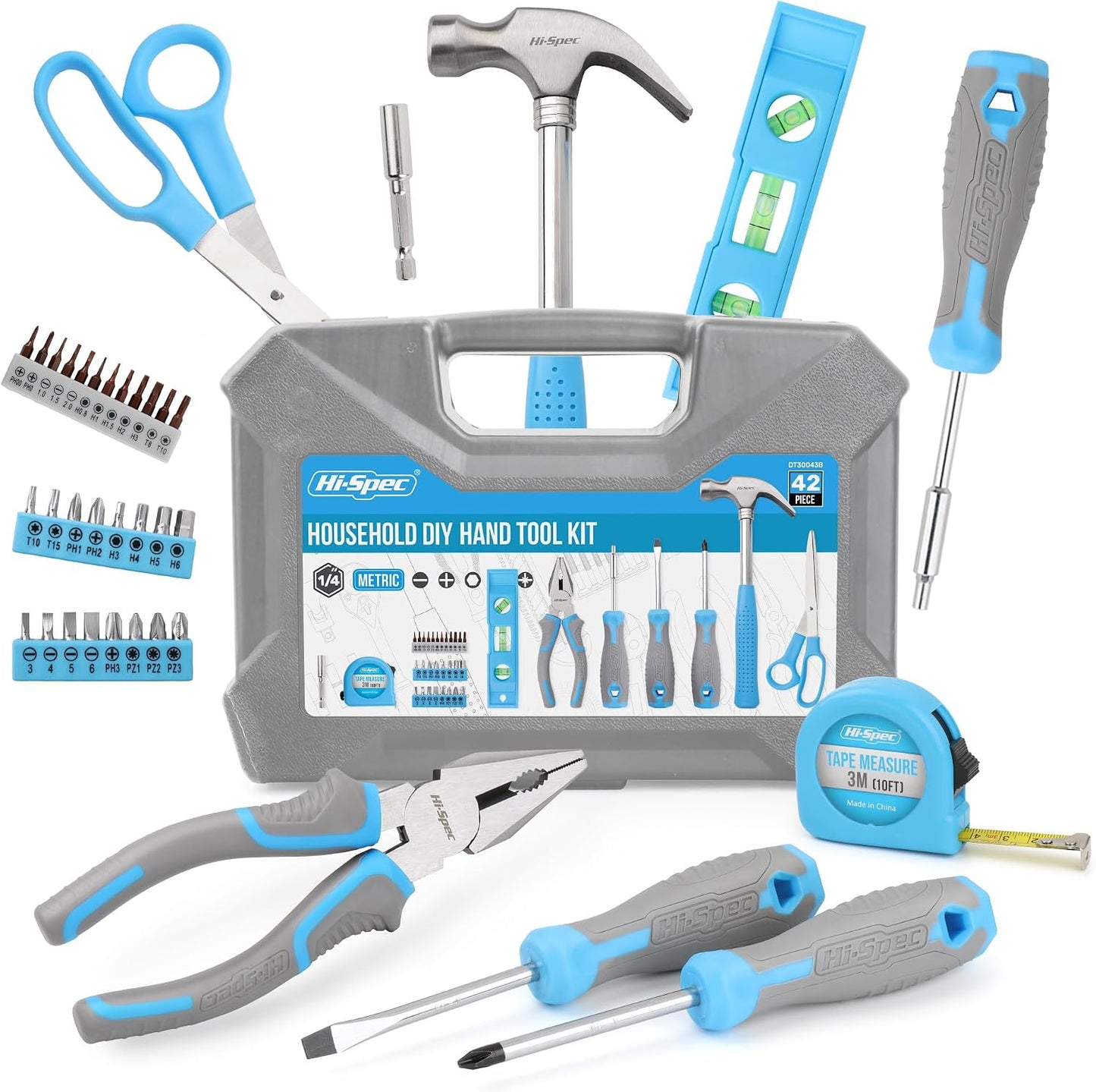 Hi-Spec Tool Set, Blue Household Starter Set with Tool Box, Car ToolKit, Tools for Home Office Dorm Room Essentials, Easy to Carry and Store
