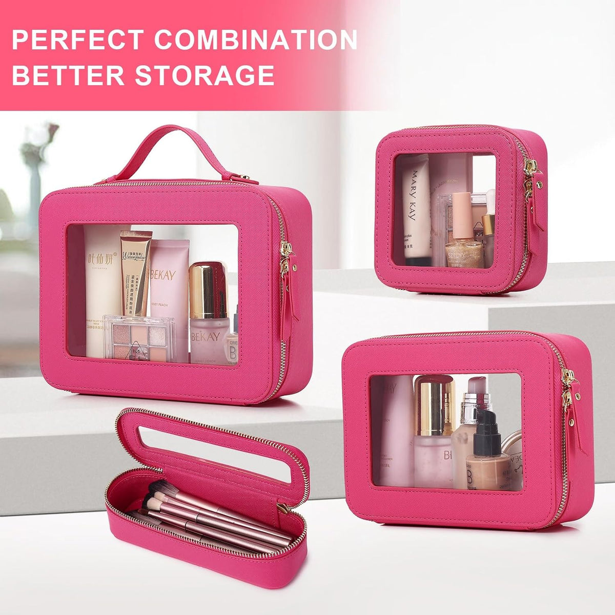 Pinkmik Clear Makeup Bag, (Fuxia, M)
