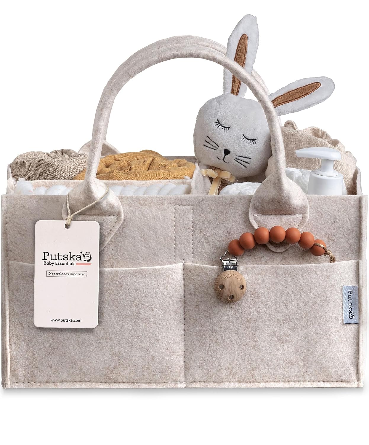 PUTSKA Baby Diaper Caddy Organizer - Nursery Storage Basket for Diaper Station, Baby Basket Shower List and Registry Gift Must-Haves, Newborn Essentials, Nursery Decor for Boy or Girl - Mocha, Large