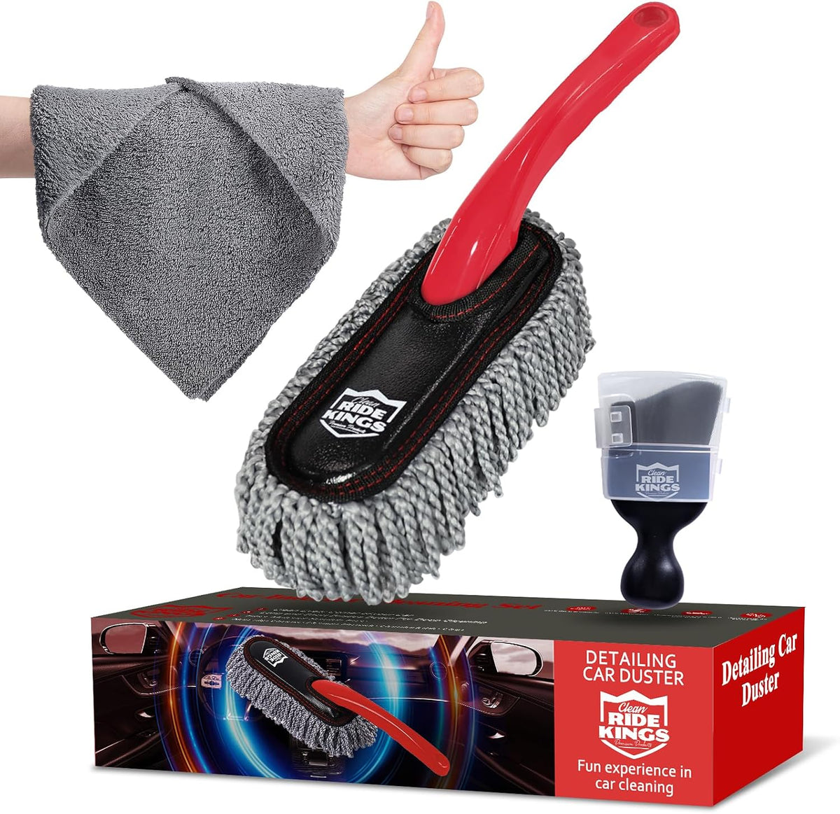 Car Interior Detailing Kit - Red Duster, Black Brush, Towel