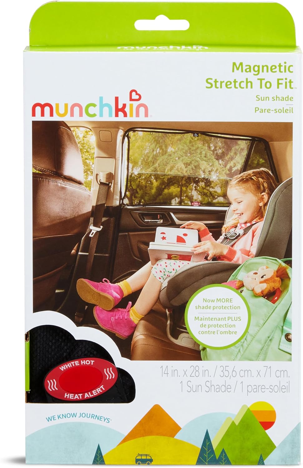 Munchkin® Brica® Magnetic Stretch to Fit™ Car Window Shade for Baby, Side Window Sun Shade, Black, 1 Pack
