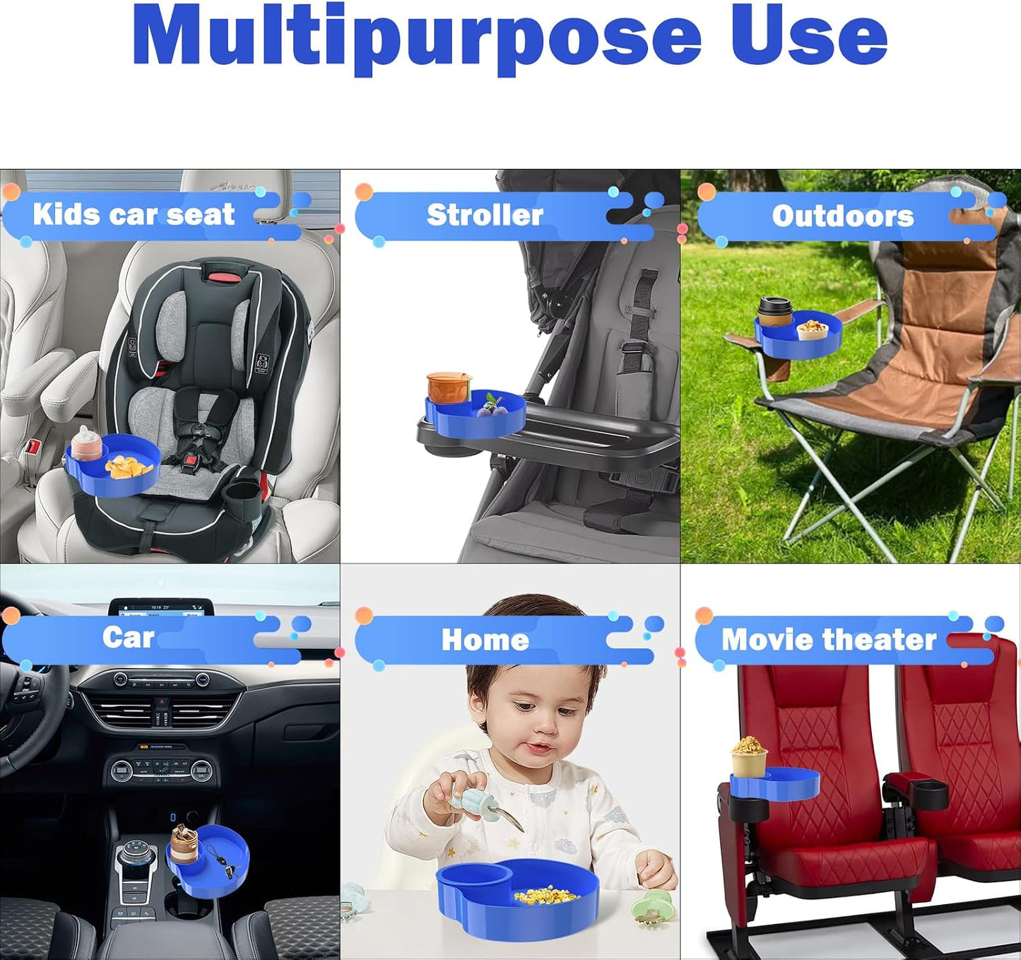Kids Car Seat Tray, Travel Tray with Cup Holder for Toddler Baby, Kids Car Seat Food Snack Organizer for Road Trip, Stroller snack tray travel must haves - Blue