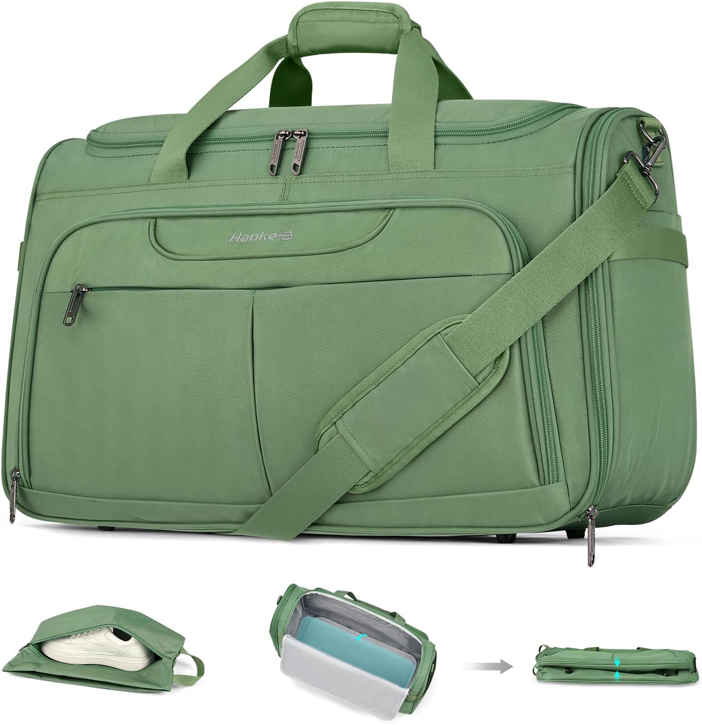 Hanke Carry On luggage Bags for Travel, Large Foldable Duffle Bag for Travel, Softside Lightweight Travel Bag Carry On Bags for Airplanes Women, Travel Tote Bags for Women Men.(Forest Green)