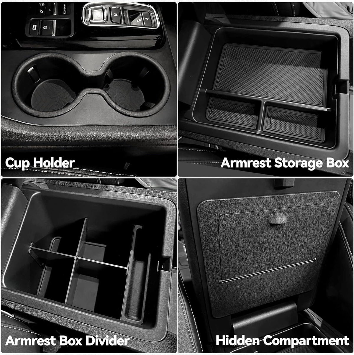 ELECFRESH 4PCS Center Console Organizer Tray for 2023-2026 Honda Pilot 2024-2026 Honda Ridgeline&Passport Accessories, Armrest Storage Box and Divider, Hidden Storage Box and Cup Holder