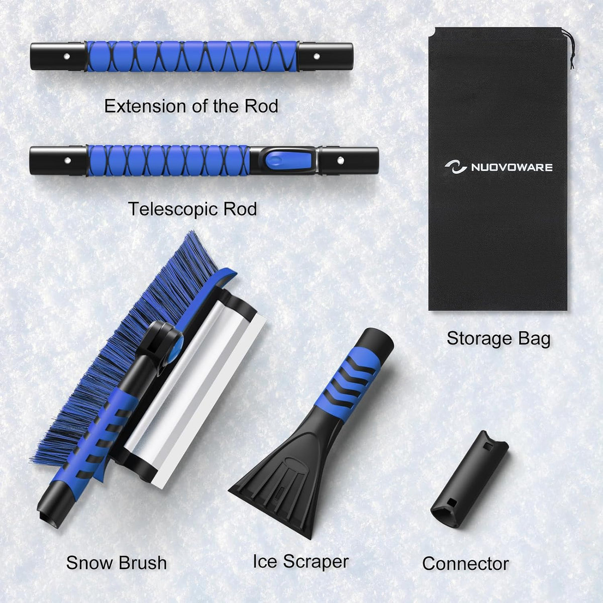 Nuovoware 60" Ice Scraper and Extendable Snow Brush for Car Windshield