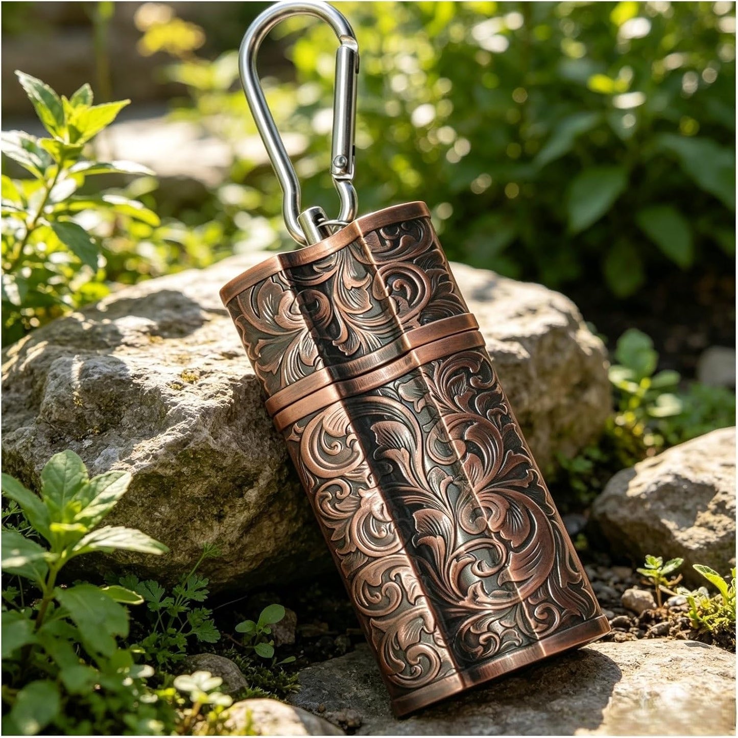 Renaissance Copper Portable Ashtray for Cigar, Smell Proof Pocket Ash Tray with Lid & Holder, Metal Fireproof Travel Cigarette Container for Outdoors, Car, Golf and Business Trip, Premium Gift