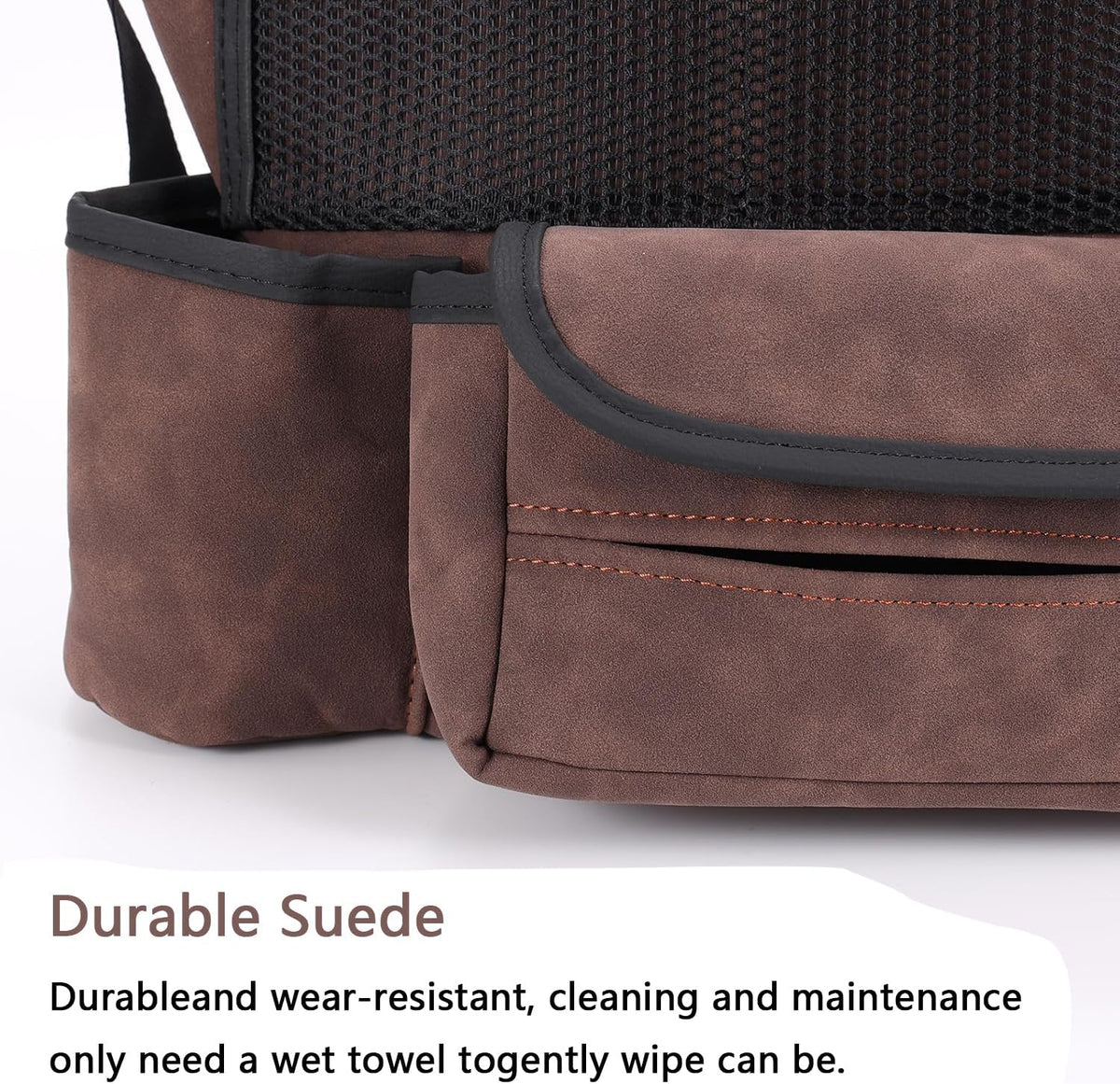 Car Handbag Holder Between Seats Suede Large Capacity Car Purse Holder Automotive Consoles, Fits Between Front Seats, Holds Wallet, Phone & Essentials (Brown)