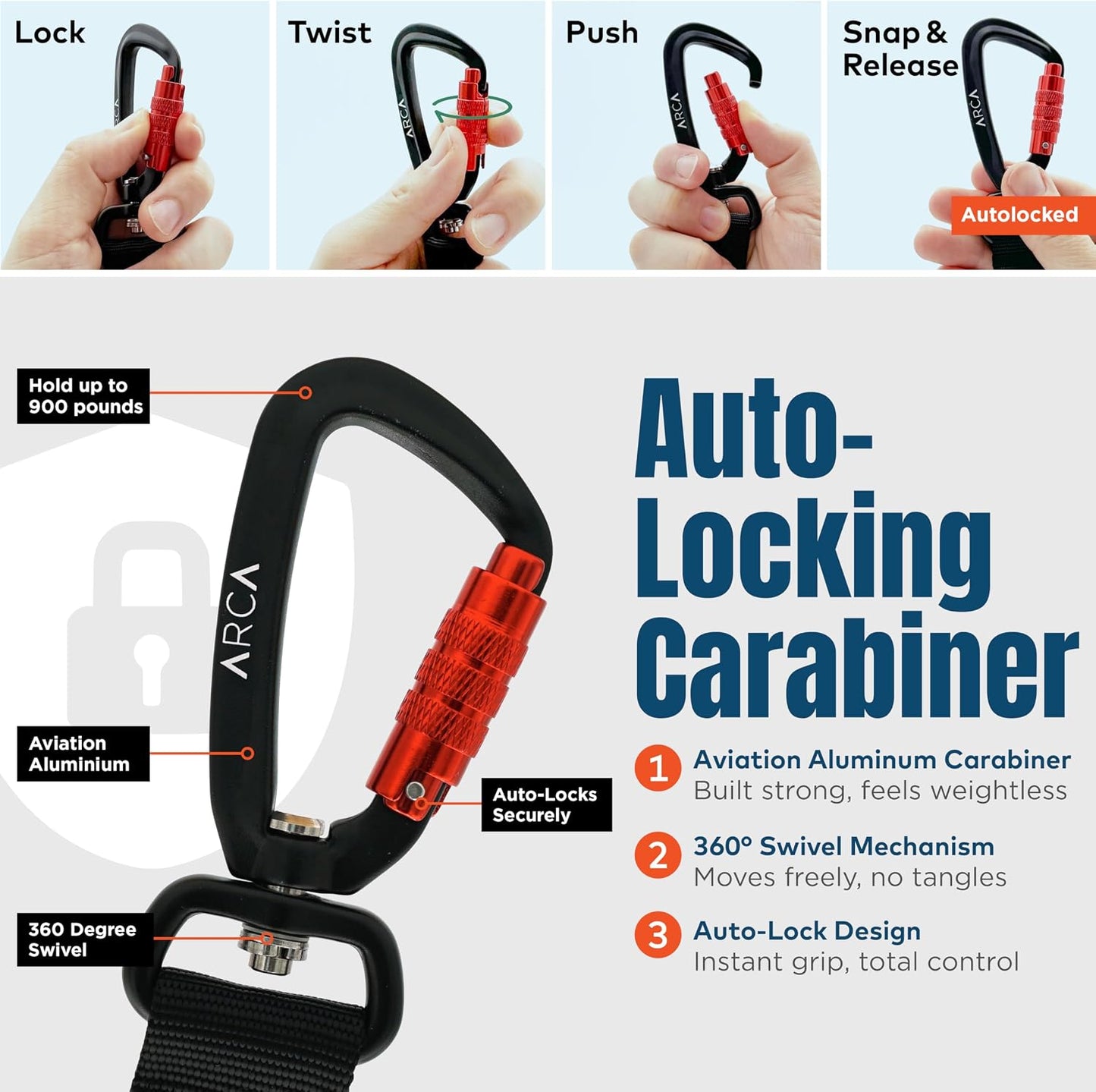 Dog Seat Belt for Car | Universal Pet Car Seatbelt with Reflective Climbing Rope, Aviation Aluminum Carabiner with 360° Swivel & Auto-Lock, Secure Safety Restraint (Sunset Orange 360°)