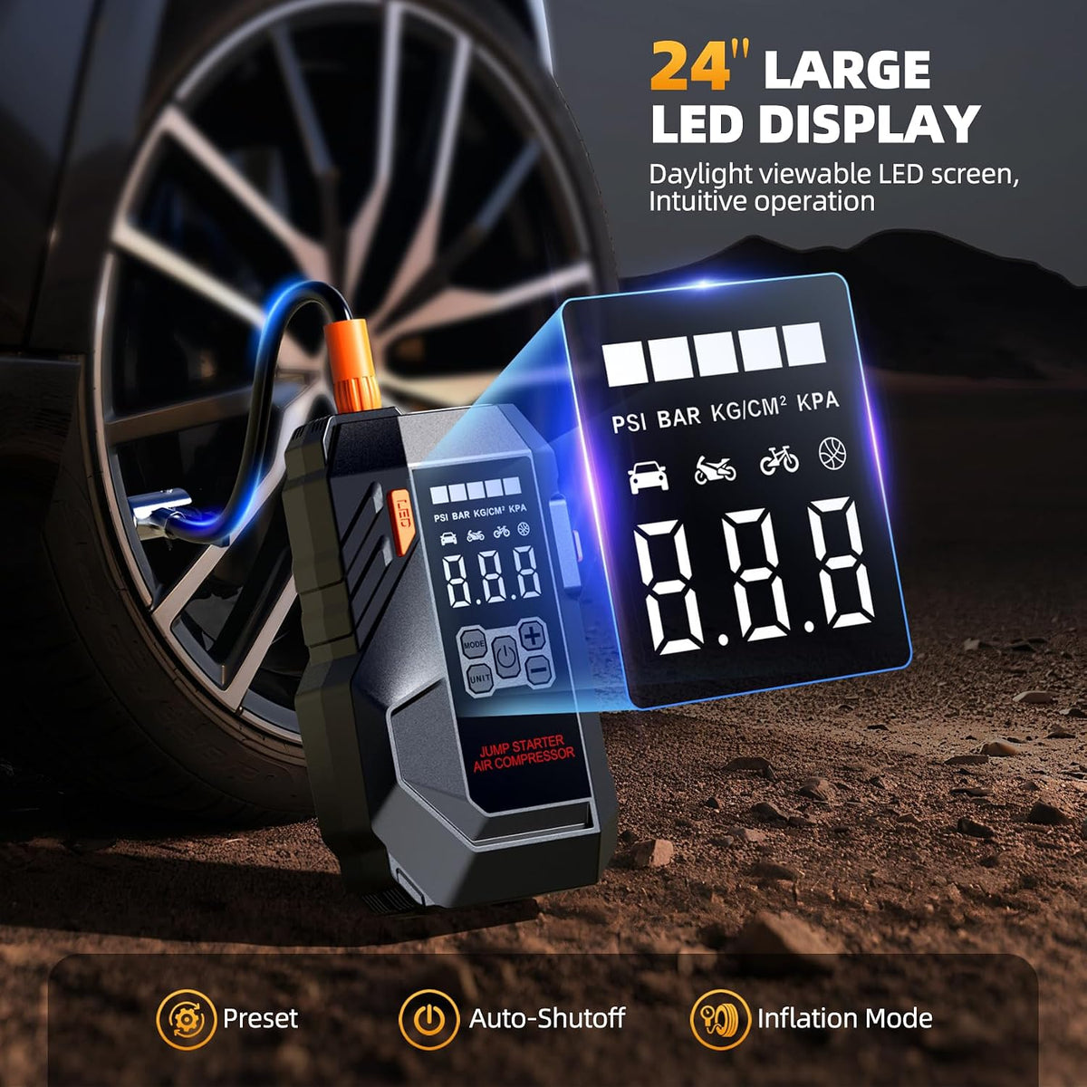 6000A 10-in-1 Car Battery Jump Starter with Air Compressor 160PSI