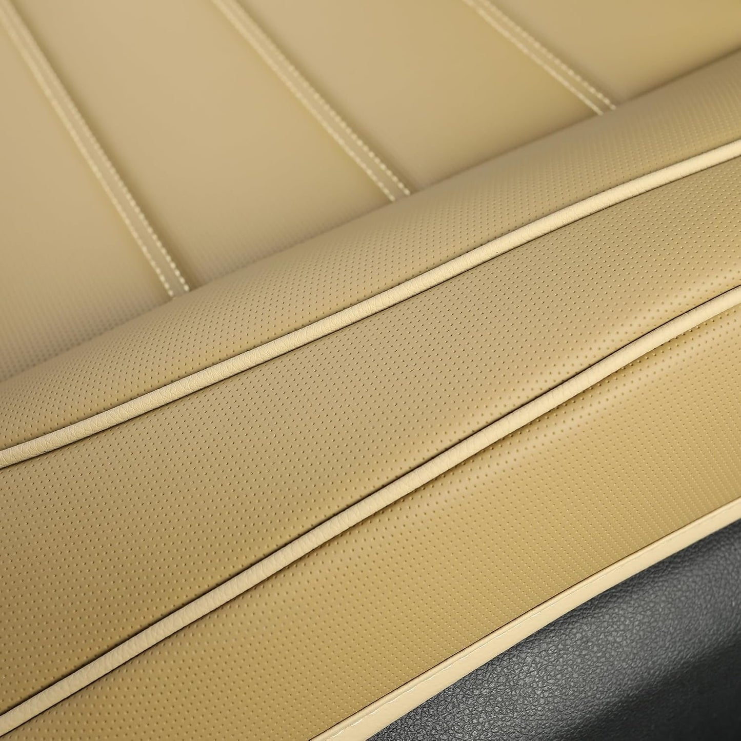 2 Pack Leather Front Car Seat Covers,Bottom Seat Covers for Cars,Driver Car Seat Cover,Luxury Seat Protectors,Waterproof,Full Wrap,for Most Vehicles,Sedan,Truck,SUV(Beige)