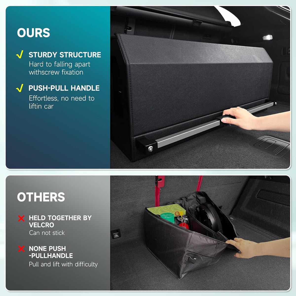 Car Trunk Organizers with LED Light, SUV Trunk Storage Box with Light