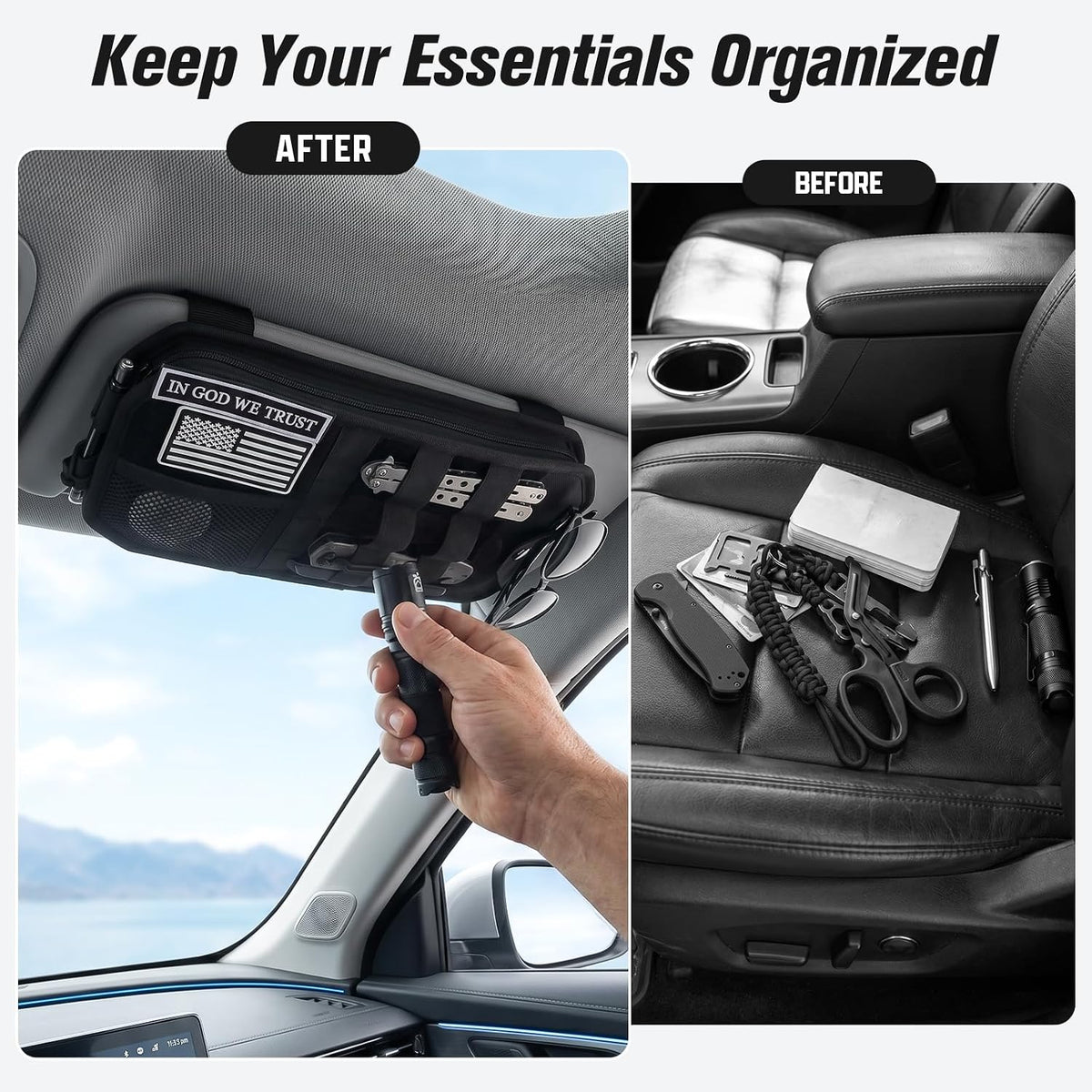 Car Sun Visor Organizer with Sunglasses Holder, 1000D Polyester