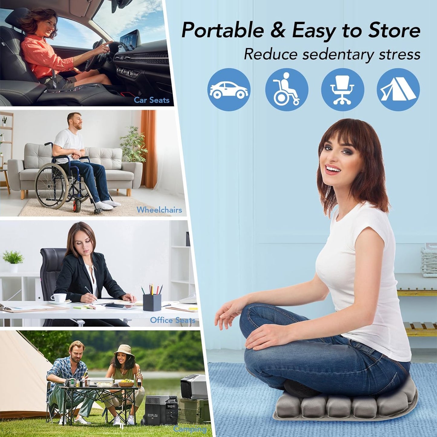 Travel Seat Cushion with 3D Air Inflatable Pressure Relief Design | Pressure Relief Cushion for Long Sitting, Portable Support Pillow for Home, Airplane & Daily Use, Tailbone Comfort Support