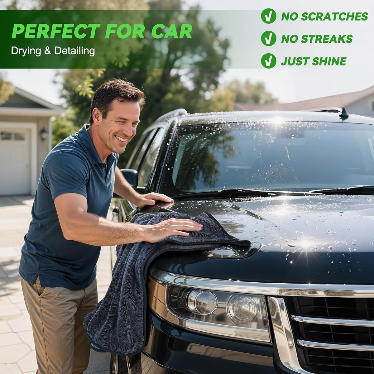 SMINDER 2-Pack Microfiber Towels for Cars 36"x24", Extra Large Ultra Absorbent Car Wash Drying Towels Detailing Supplies for SUVs and Trucks, No Streaks, Spots or Scratches