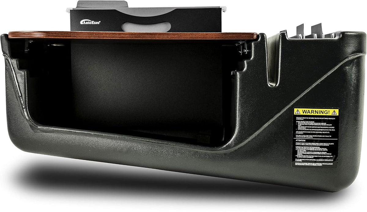 AutoExec AE-FMEF-PI-21M Efficiency FileMaster Car Desk for Your Vehicle Workstation and Mobile Office, Mahogany with 400 watt Power Inverter