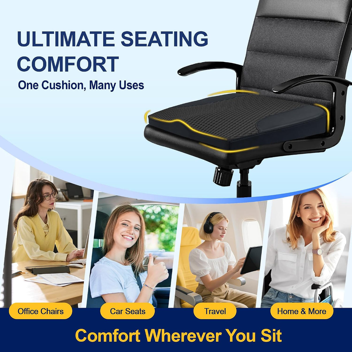 kingphenix Memory Foam Car Seat Cushion for Driving Comfort and Office Use