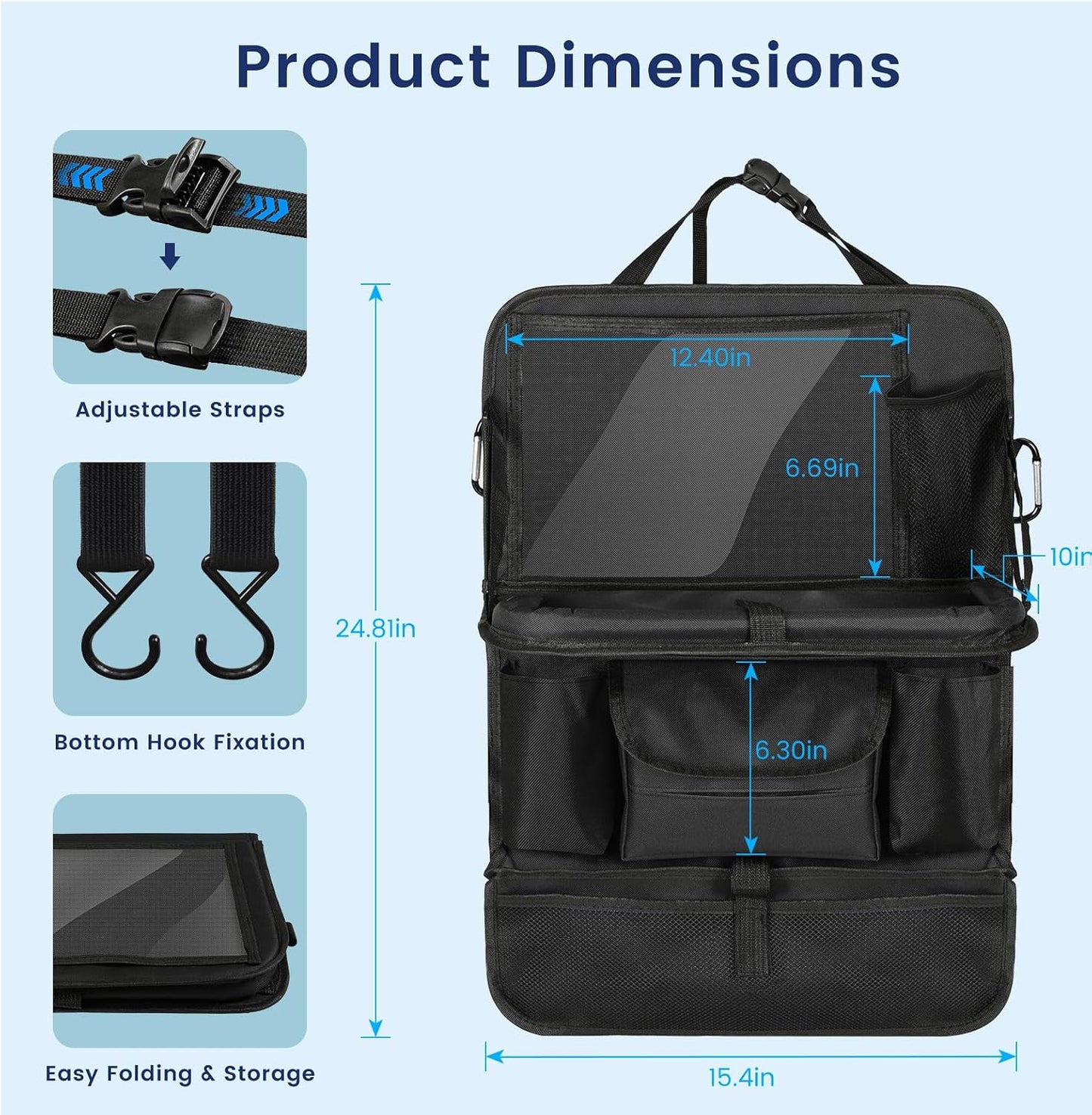 MoKo Car Organizer Back Seat, Backseat Car Organizer with Foldable Table Tray, 8 Pockets, Back Seat Organizer with Transparent Tablet Pocket for Road Trip, 600D Oxford Cloth, 2 Pack, Black