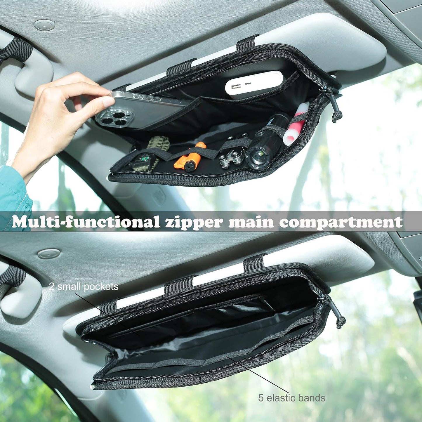 Heavy Duty Molle Car Sun Visor Organizer with Card Storage,Glasses Clip | Semi-Rigid Molle Panel for Cars SUVs Pickups Trucks Tactical Visor Organizer Storage Pouch Car Sun Storage Pocket