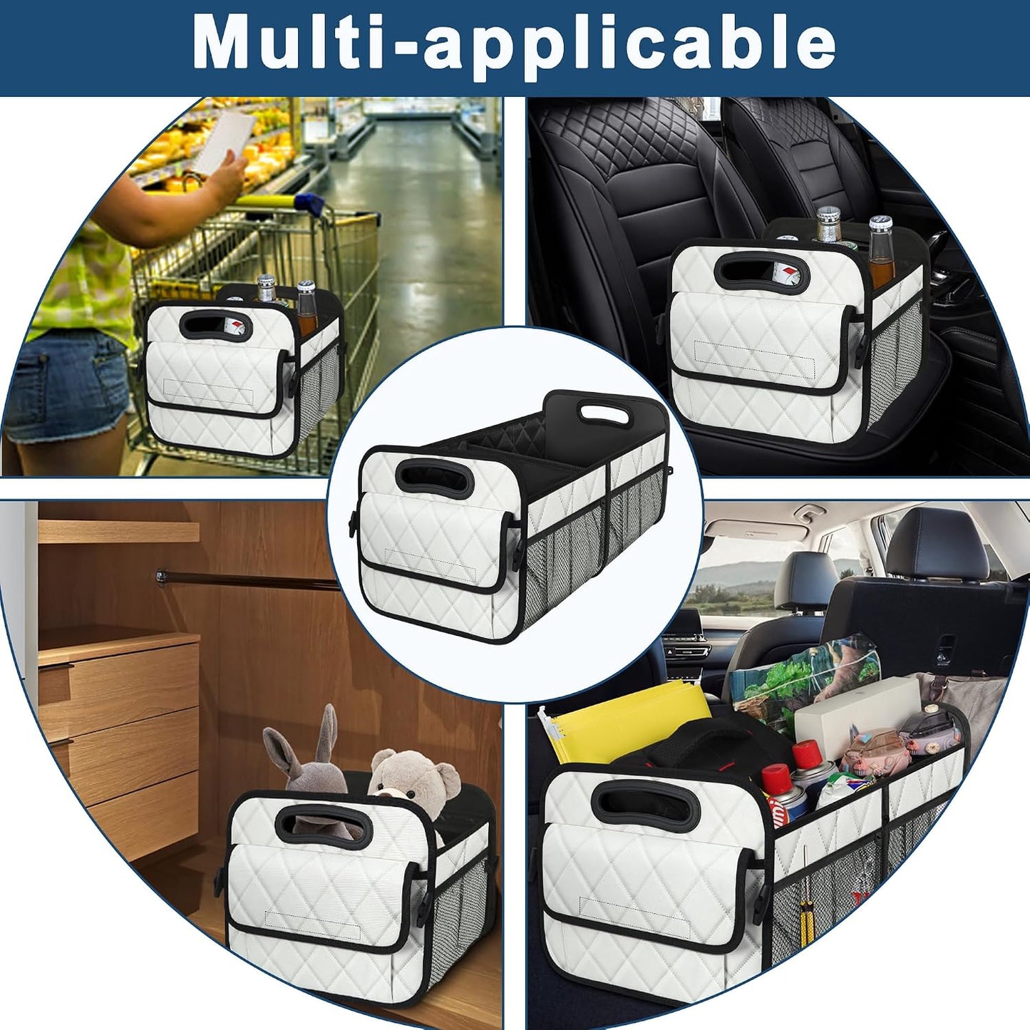 Deosk Car Trunk Organizer for SUV, Car Organizers and Storage with Reinforced Handles, Car Accessories for Women/Men 70L Waterproof Polyester Trunk Organizer(Large, Beige)